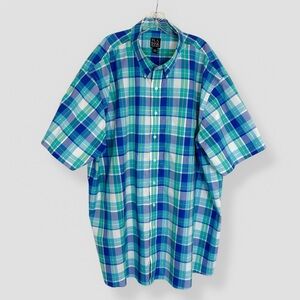 Jos A Bank Size 4XB Traveler’s Collection Short Sleeve Blue Plaid Button Down